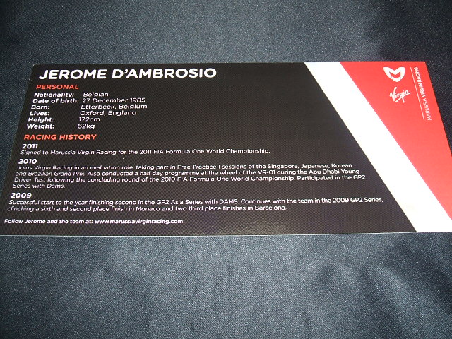 画像: MARUSSIAチーム支給　J.ダンブロシオ直筆サイン入りドライバーズカード
