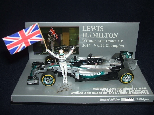 画像: セカンドハンド品●PMA1/43 MERCEDES AMG PETRONAS W05 WIINNER ABU DHABI GP 2014 WORLD CHAMPION (L.ハミルトン）　※スタンディングフラッグタイプ※