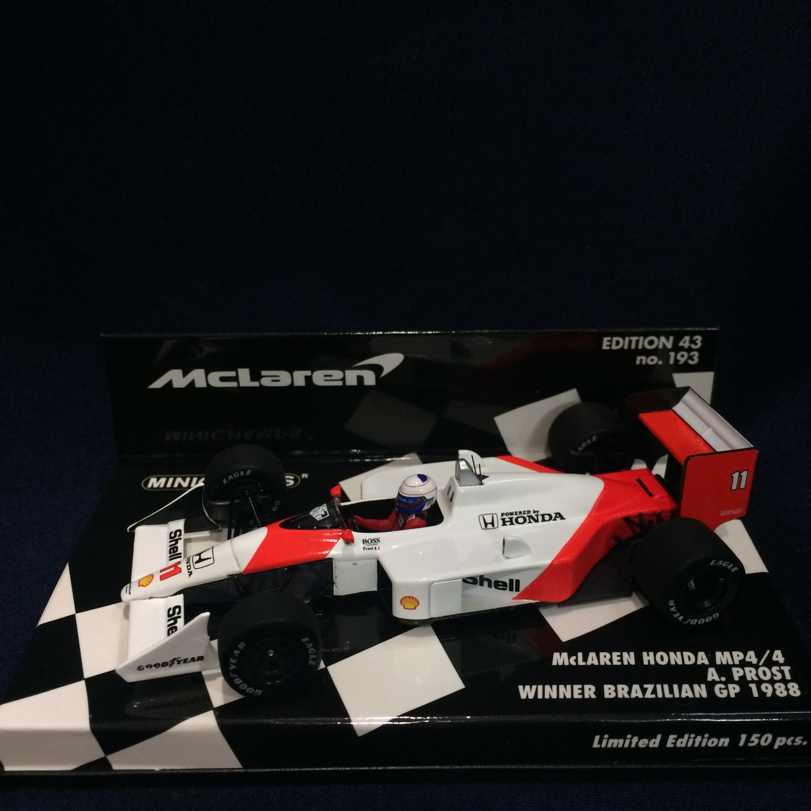 画像1: セカンドハンド品●PMA 1/43 McLAREN HONDA MP4/4 WINNER BRAZILIAN GP 1988 (A.プロスト）#11 ※専用たばこデカール付き※
